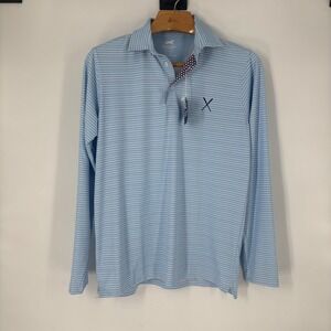 ChalkTalk Sports Mens L Blue White Striped Long Sleeve‎ Baseball Polo Shirt NWT